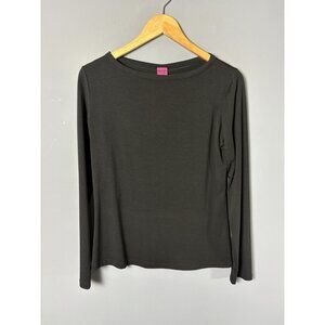 SAVE THE QUEEN Womens L Solid Black Jersey Knit Long Sleeve T-Shirt Top